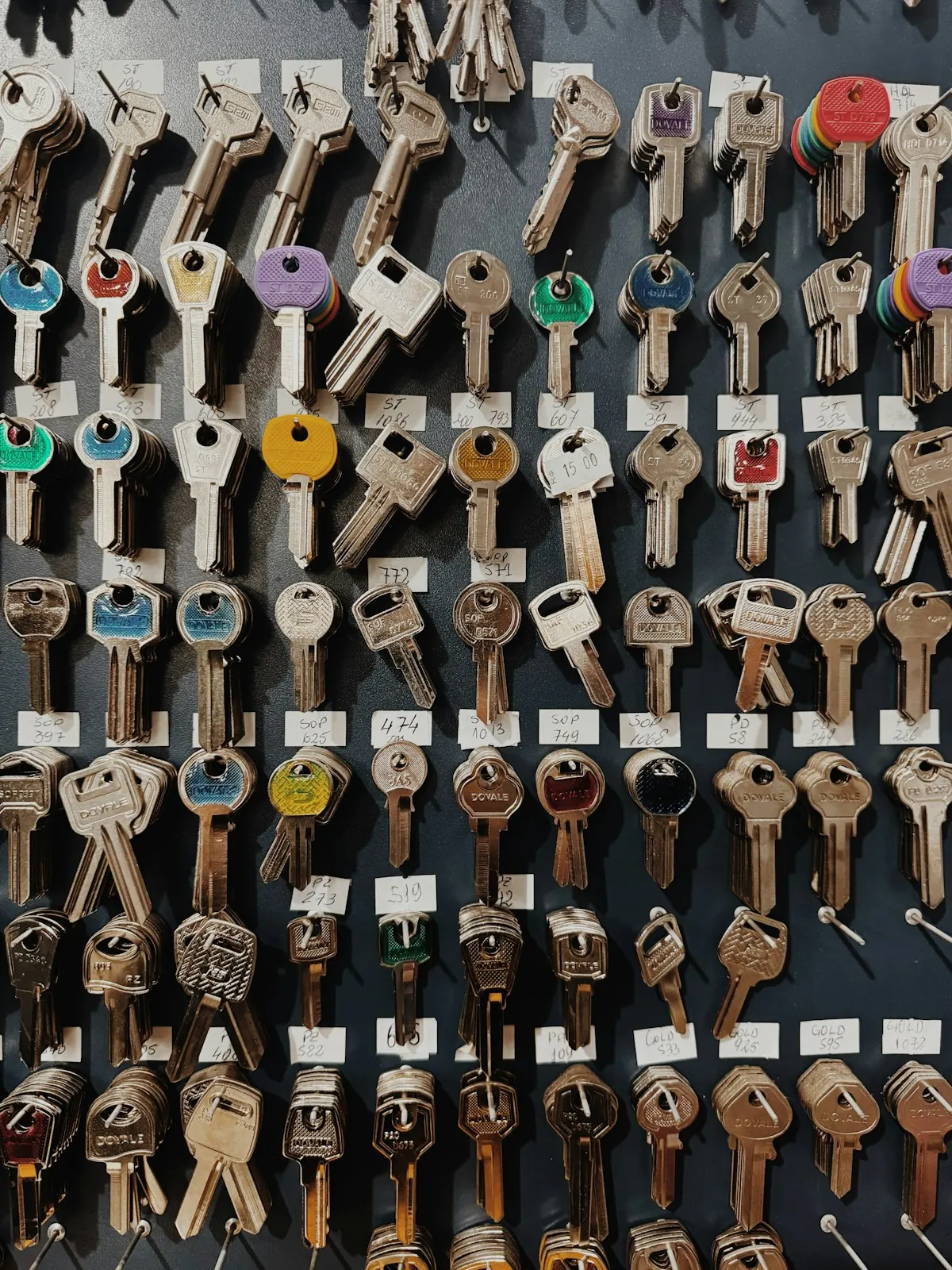 Mur de clés et ébauches dans l'atelier du serrurier
